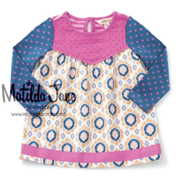 Matilda Jane Never Grow Up Tunic Top Girls Size 2 Polka Dot Sleeve Button Back E - Picture 2 of 6